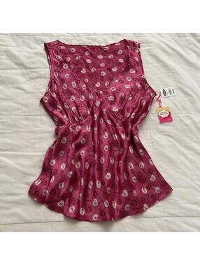 Old Navy NWT pink floral silk charmeuse top with beaded neckline Size large